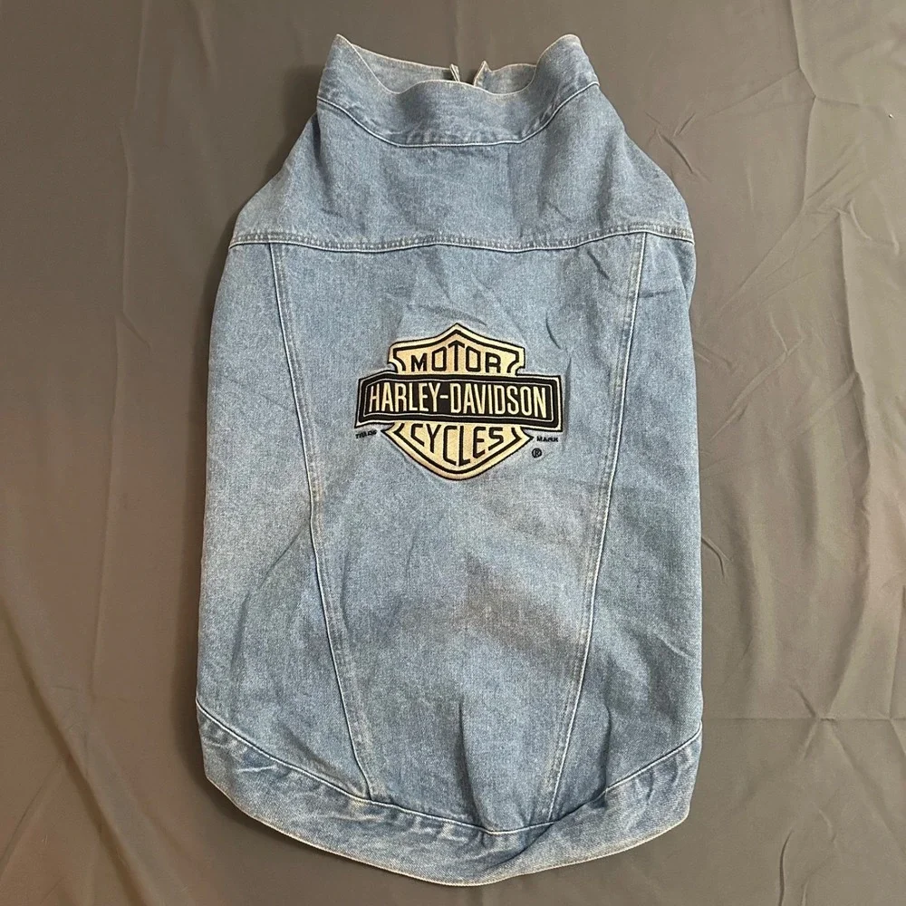 Vintage 2001 Harley Davidson Dog Jacket Vest XL Embroidered Logo Snap Denim